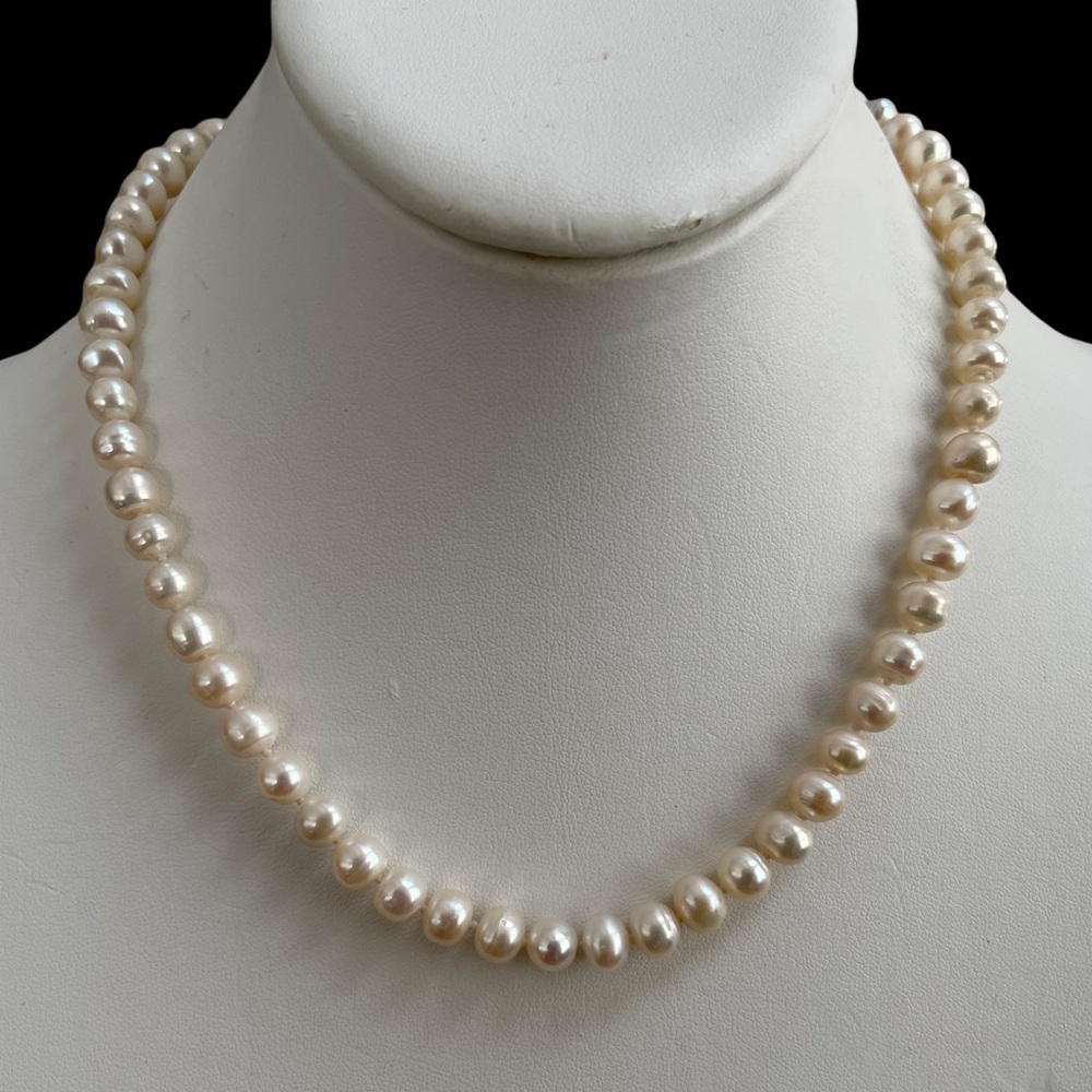 Cultured freshwater 7.5mm pearl sterling silver necklace